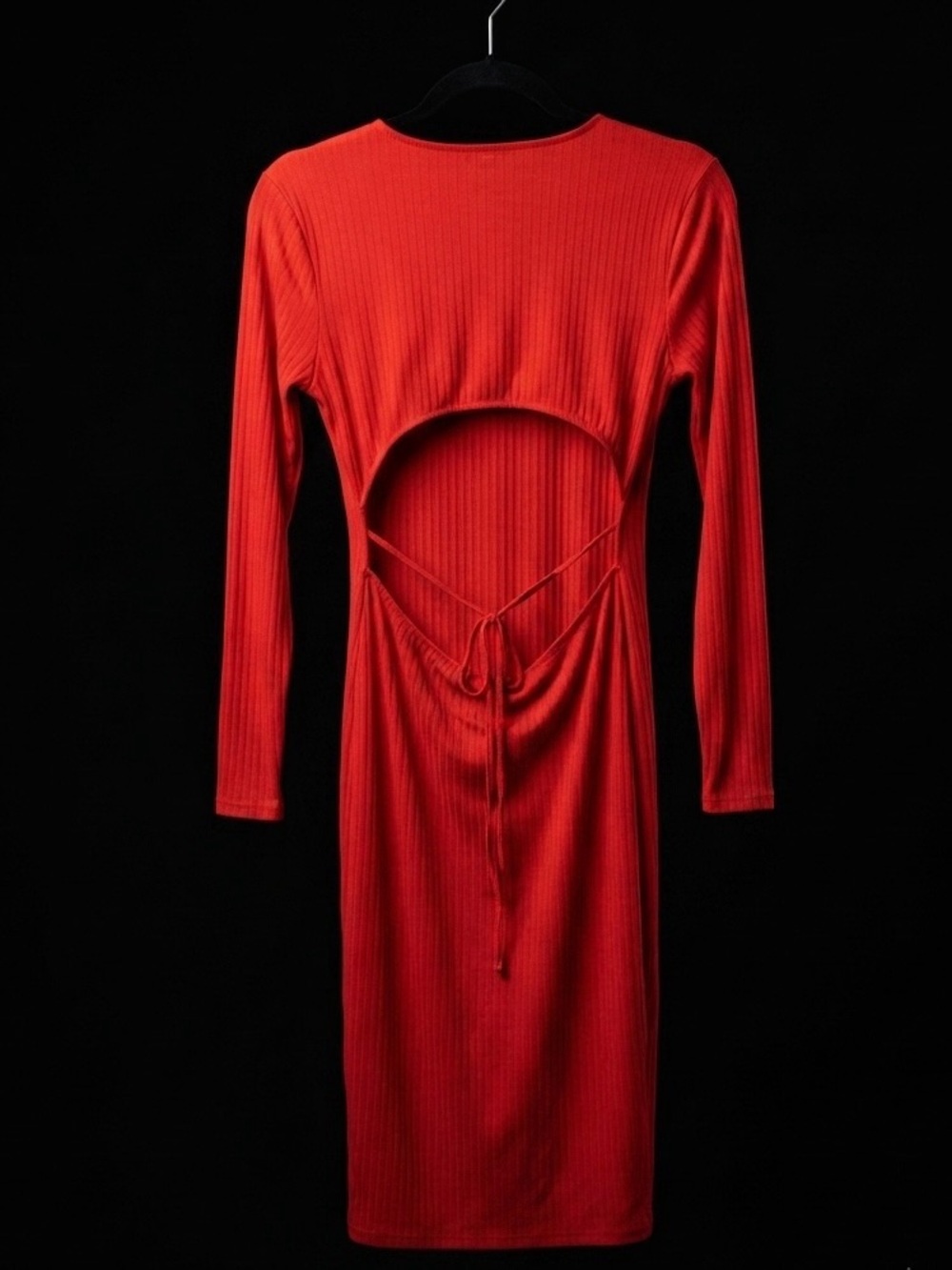 wild fable Red Long-Sleeve Open back Midi Dress with Front Slit size Large - Picture 3 of 4